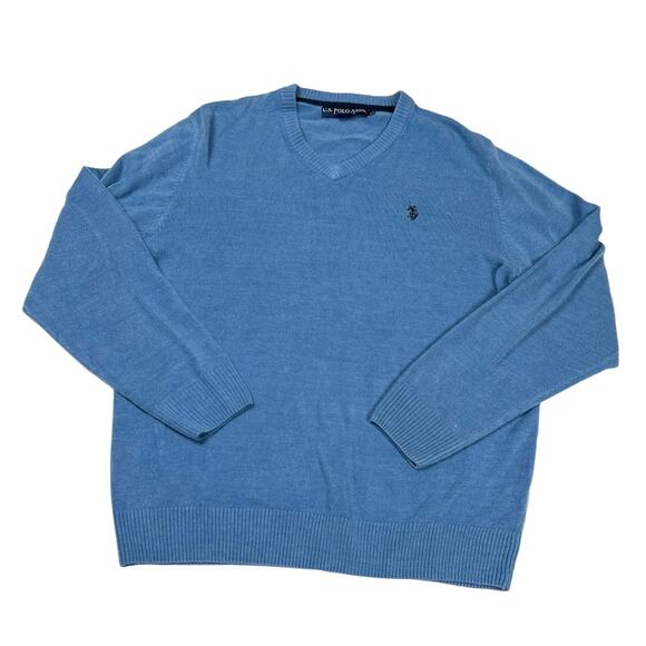 US Polo Assn. Sweater Blue High V-Neck Long Sleeve Knit Pullover Men's Large - Picture 1 of 8